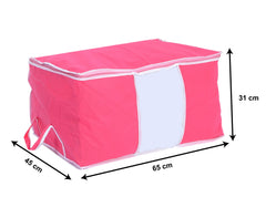 Heart Home Foldable Non Woven Clothes Storage Bag Wardrobe Organizer Underbed Bag With Tranasparent Window- Pack of 2 (Pink)-HS43HEARTH26729