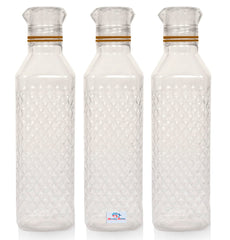 Heart Home Plastic Squere Shape Crystal Design Water Bottle for Home & Traveling, 1Ltr. Set of 3 (Transparent) 54HH4303.