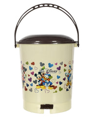 Kuber Industries Multiuses Mickey & Friends Print Plastic Dustbin For Home, Kitchen, Office, Bathroom With Swing Lid 10 Litre Pack of 2 (Cream) 52KM3973