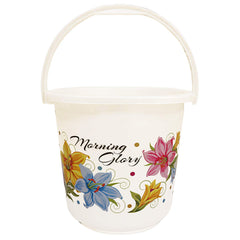 Kuber Industries Floral Print Unbreakable Strong Plastic Bathroom Bucket 16 LTR (White) -CTKTC134880