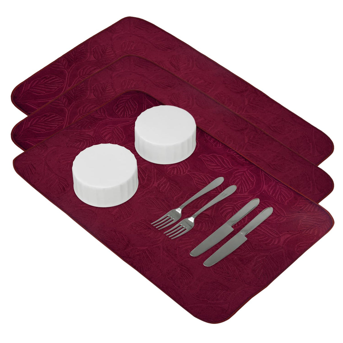 Heart Home Dish Dry Mat | Microfiber Drying Mat | Kitchen Drying Mat | Self Dish Dry Mat | Water Absorbent Kitchen Mat | Embossed Dish Dry Mat | 38x50 | Pack of 3 | Maroon