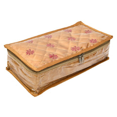 Kuber Industries Jewellery Kit | Satin Flower Embroidery Locker Kit | 3+3+1 Detachable Pouch Cosmetic Kit | Makeup Storage Kit for Watches | Bracelets | Earring | Golden