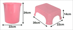 Kuber Industries 2 Pieces Plastic Bathroom Dustbin & Stool Set (Pink)