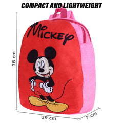 Heart Home Disney Mickey School Bag | Velvet Kids School Bags | Student Bookbag | School Bag for Girls & Boys | School Backpack for Kids | 2 Compartments | Red & Pink