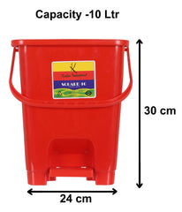 Kuber Industries Premium Plastic Pedal Dustbin 10 Ltr (Green & Red)-Pack of 2