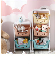 Kuber Industries 2 Layer Smiley Design Children's Storage Rack|Kids Toy Storage Organizer|2-Layer Rolling Cart|Multicolor|