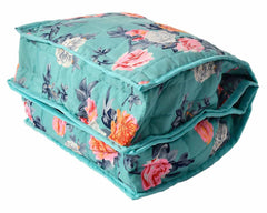 Kuber Industries Flower Printed Foldable Cotton Undergarments, Clothes Organizer/Storage Bag With 2 Tranasparent Compartment (Green)-50KM01817