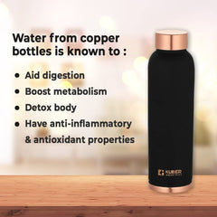 Urbane Home Copper Water Bottle | BPA Free, Non Toxic | Leakproof, Durable & Lightweight | With Added Health Benefits of Copper | Ergonomic Design & Easy to Clean| 950 ml|Black