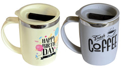 Kuber Industries Insulated BPA Free Plastic Coffee Mug with Lid, Pack of 2 (Grey & Cream)