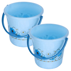 Heart Home Floral Printed Unbreakable Virgin Plastic Bucket For Home/Kitchen/Office, 18Ltr. Pack of 2 (Blue)-47HH01200