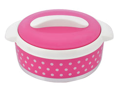 Kuber Industries Dot Printed Inner Steel Casserole With Lid, 1500ml- Pack of 2 (Pink)-HS42KUBMART25027