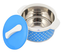 Heart Home Dot Printed BPA Free Food Grade Inner Stainless Steel Casserole Keeps Chapati, Food, Curry with Lid, 2500ml- Pack of 2 (Blue)-HS42KUBMART25048