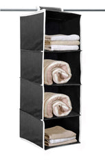 Kuber Industries Non Woven Hanging 4 Shelves Foldable Wardrobe/Closet Cloth Organizer (Black)-KULUG15328