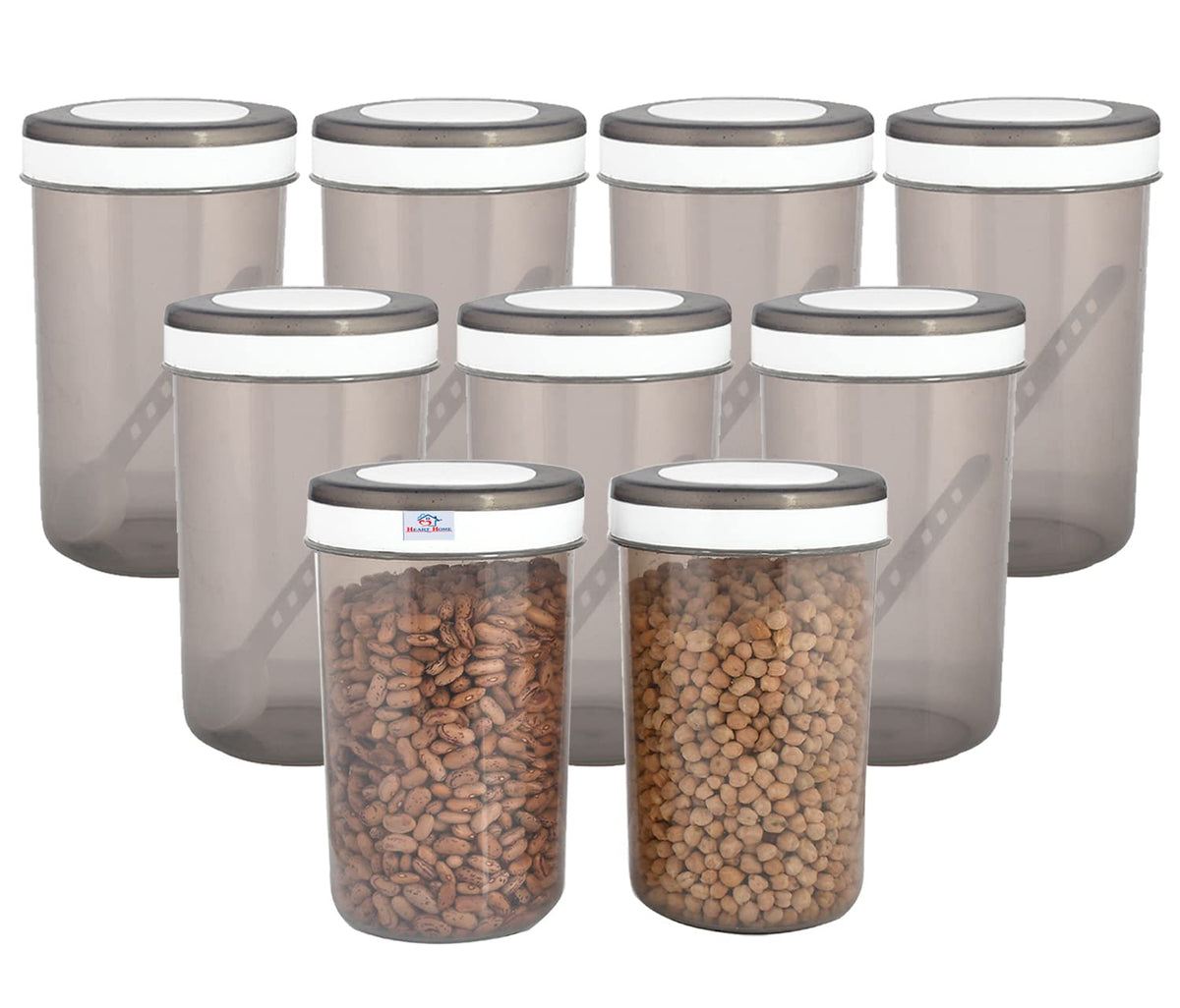 Heart Home Containers Set for Kitchen|BPA-Free Plastic 500 ML Storage Containers Set with Spoon for Kitchen|Pack of 9 (Gray)
