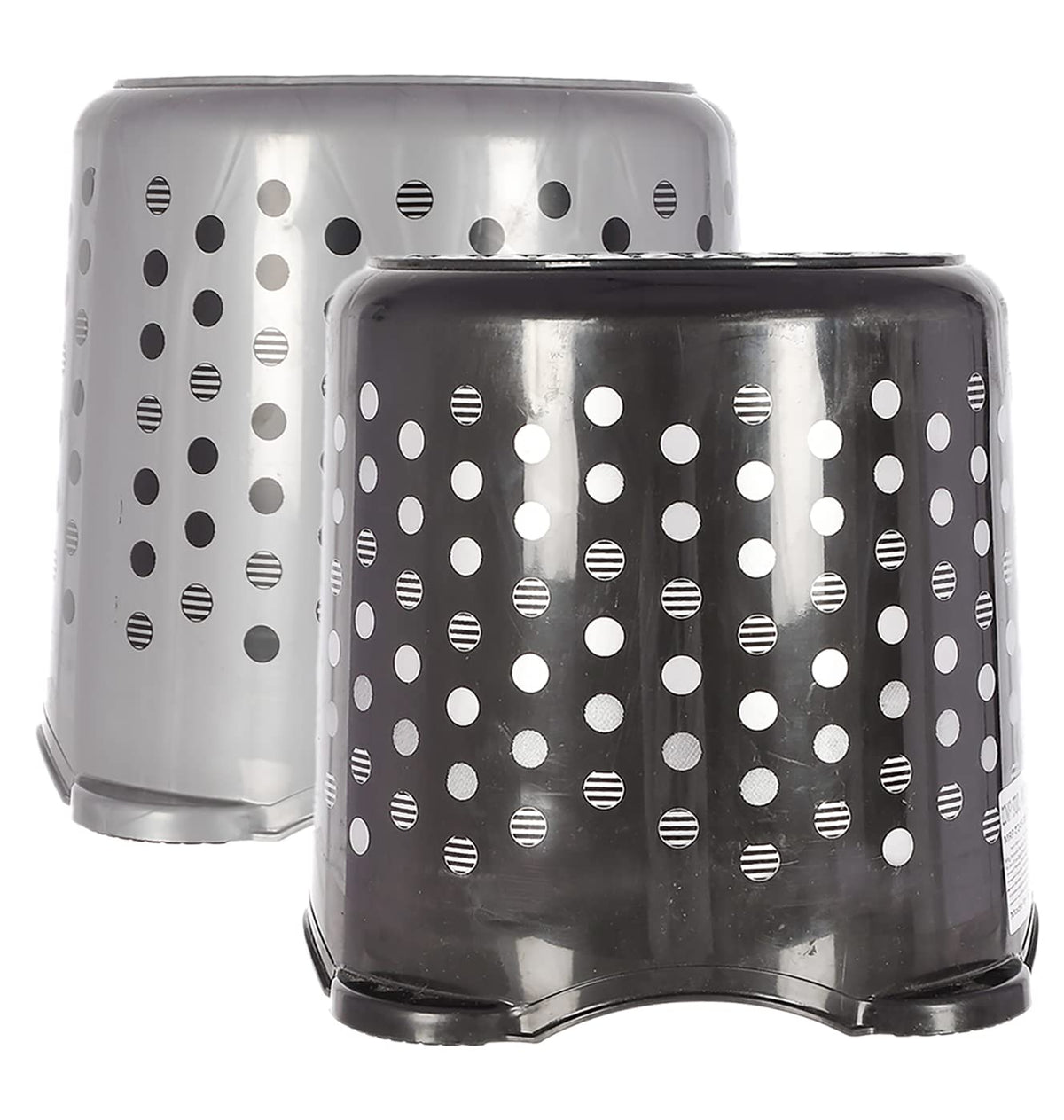 Kuber Industries Comfy Stool Dot Printed Anti-Slip Plastic Stool for Bathroom, Kitchen, Bedroom and Living Room- Pack of 2 (Black & Grey)-46KM0160, Standard