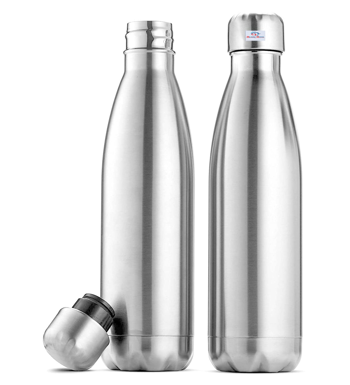 Heart Home Stainless Steel Insulated Round Water Bottle for Home & Traveling, 750ML Pack of 2 (Silver) 54HH4322.