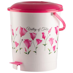 Heart Home Floral Printed Multiuses Plastic Pedal Dustbin, Waste Bin, Trash Can With Handle, 10 Litre (Pink)-47HH0763