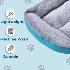 Kuber Industries Dog & Cat Bed|Super Soft Plush Top Pet Bed|Oxford Cloth Polyester Filling|Machine Washable Dog Bed|Rectangular Cat Bed with Rise-Edge Pillow|QY036B-L|Sky Blue