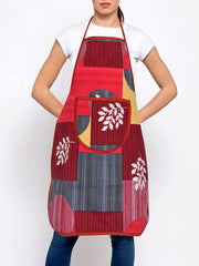 Kuber Industries Unisex Cotton Apron with Front Pocket|Leaf Printed & Oil Stain Resistant|Size 70 x 56 x 1 CM (Pink)