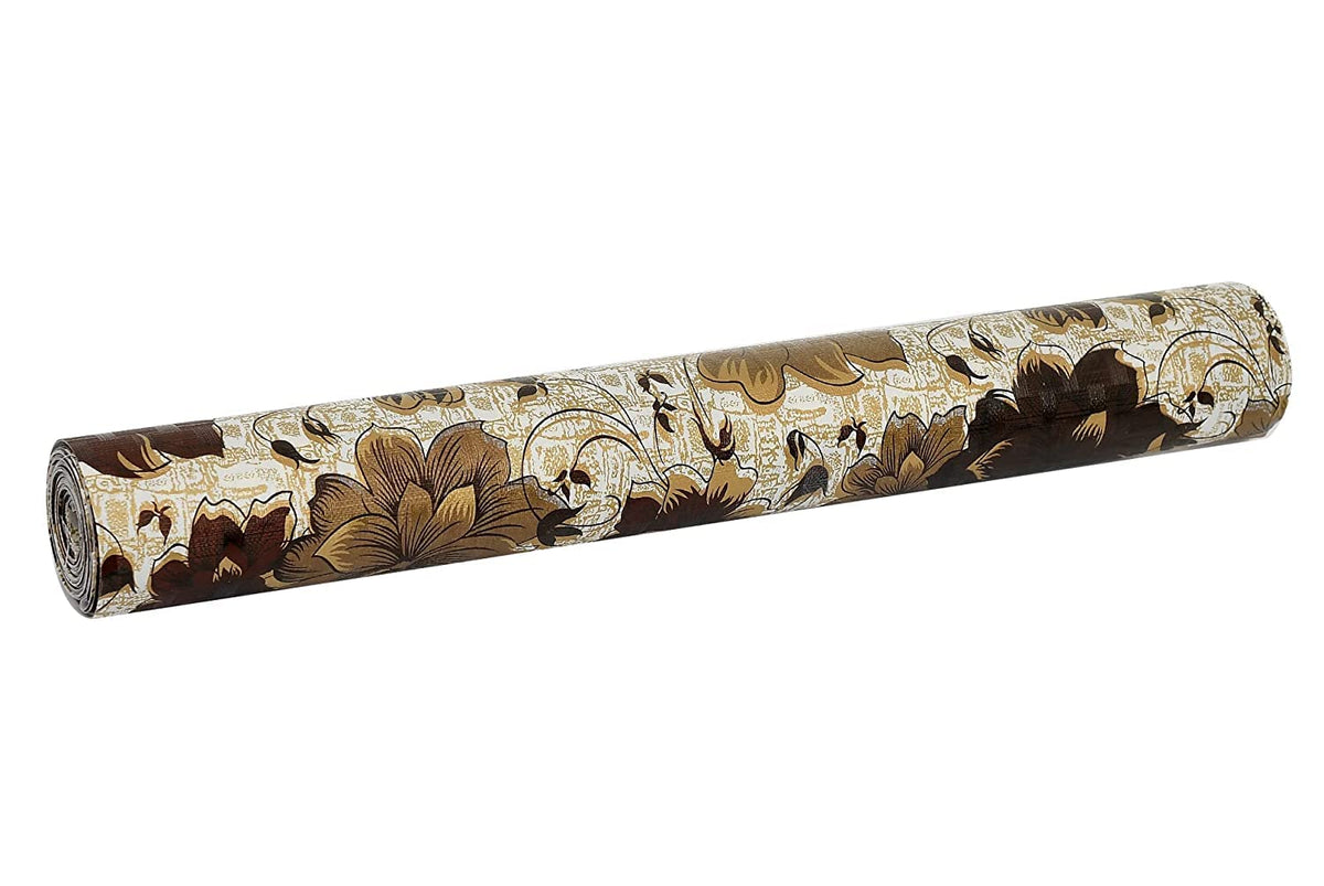 Kuber Industries Flower Print Shelf Liners for Kitchen Shelves,cupboards,Wardrobe,Drawer mats Liners for Kitchen, 10 Mtr (Cream)-KUBMART15094