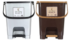 Kuber Industries Square Premium Plastic Pedal Dustbin with Lid for Home/Kitchen/Office 10 Ltr (Brown & Coffee)-Pack of 2-KUBMART16424
