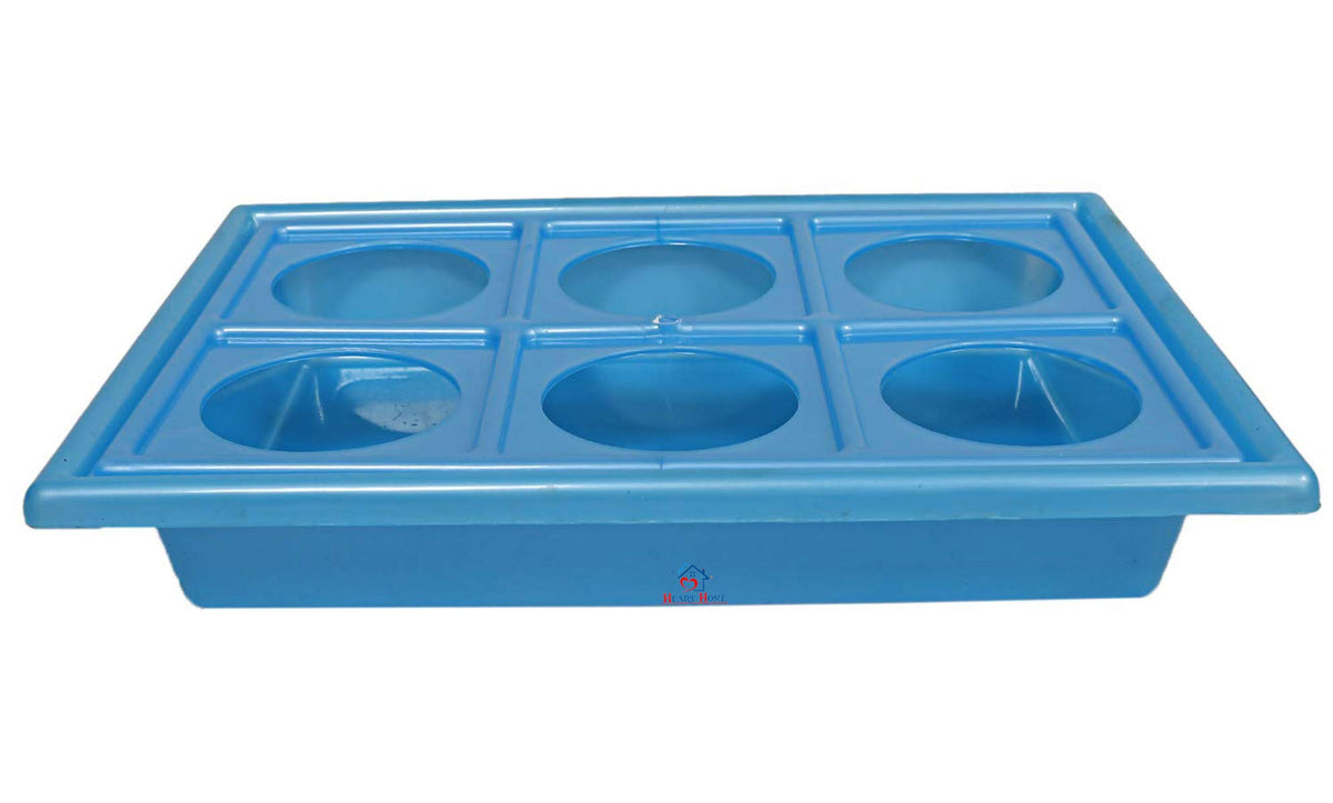 Heart Home Tray with Cutout Handles, Cup Display for Kitchenware, Plastic Glass Holder, One Size, 6 Slots (Blue)