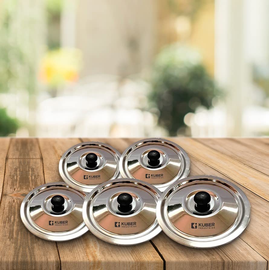 Kuber Industries Set of 5 | Stainless Steel Multipurpose Lid with Knob | Sturdy Knob & Durable | Suitable for Pots Pans Kadhai Tawa | Easy to Clean & Hold | Steel Cooking Lid