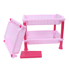 Kuber Industries Plastic 3 Layer Multi-Purpose Kitchen Storage Basket Rack (Pink)-Ctktc25242