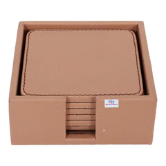 Heart Home Tea Coaster|Soft Leather Heat Insulation Tabletop Coasters|Decorative Holder for Tea, Coffee & Office Desk with Stand Set of 6 (Light Brown)