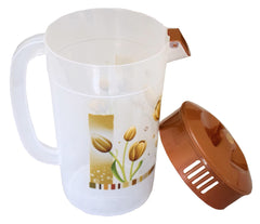 Kuber Industries Flower Printed Plastic Water & Juice Jug, Drinking Beverage Jug,with Lid for Daily Uses, 2.4 LTR (Brown)-HS42KUBMART25254