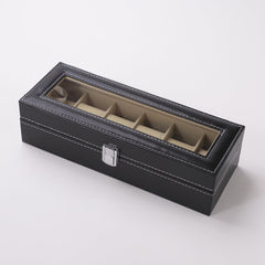 Kuber Industries 6 Slots Watch Organizer|Watch Storage Box For Men & Women|Secure Closer|Wrist Watch Display BoxBlack|