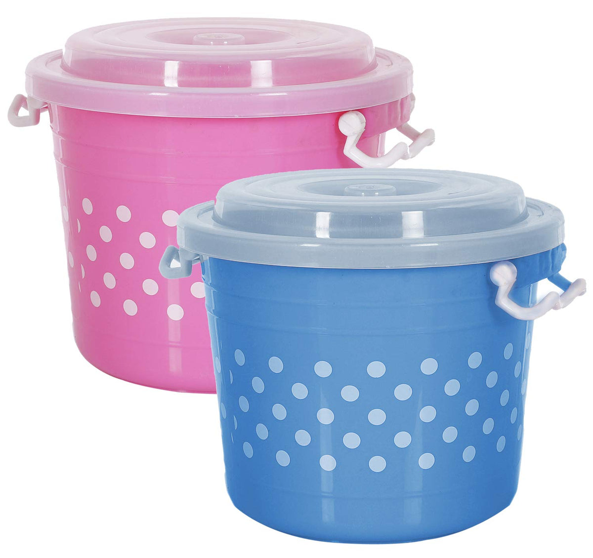 Kuber Industries Dots Design Virgin Plastic 2 Pieces Multipurpose Kitchen Storage Container With Side Lock-Handle,6 Ltrs (Blue & Pink) - CTKTC037606