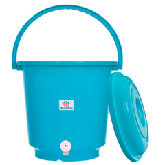 Heart Home Multipurposes Plastic Bucket With Lid & Tap System For Home Cleaning & Save Water, 18Ltr. (Blue) 52HH3899