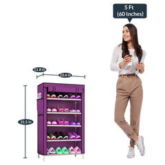 Homestic Shoe Rack|Non-Woven 5 Shelves Shelf|Foldable Storage Rack Organizer for Shoe, Books (Purple)