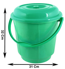 Kuber Industries Plastic Strong 16 LTR Bathroom Bucket with Lid-Pack of 2 (Green)