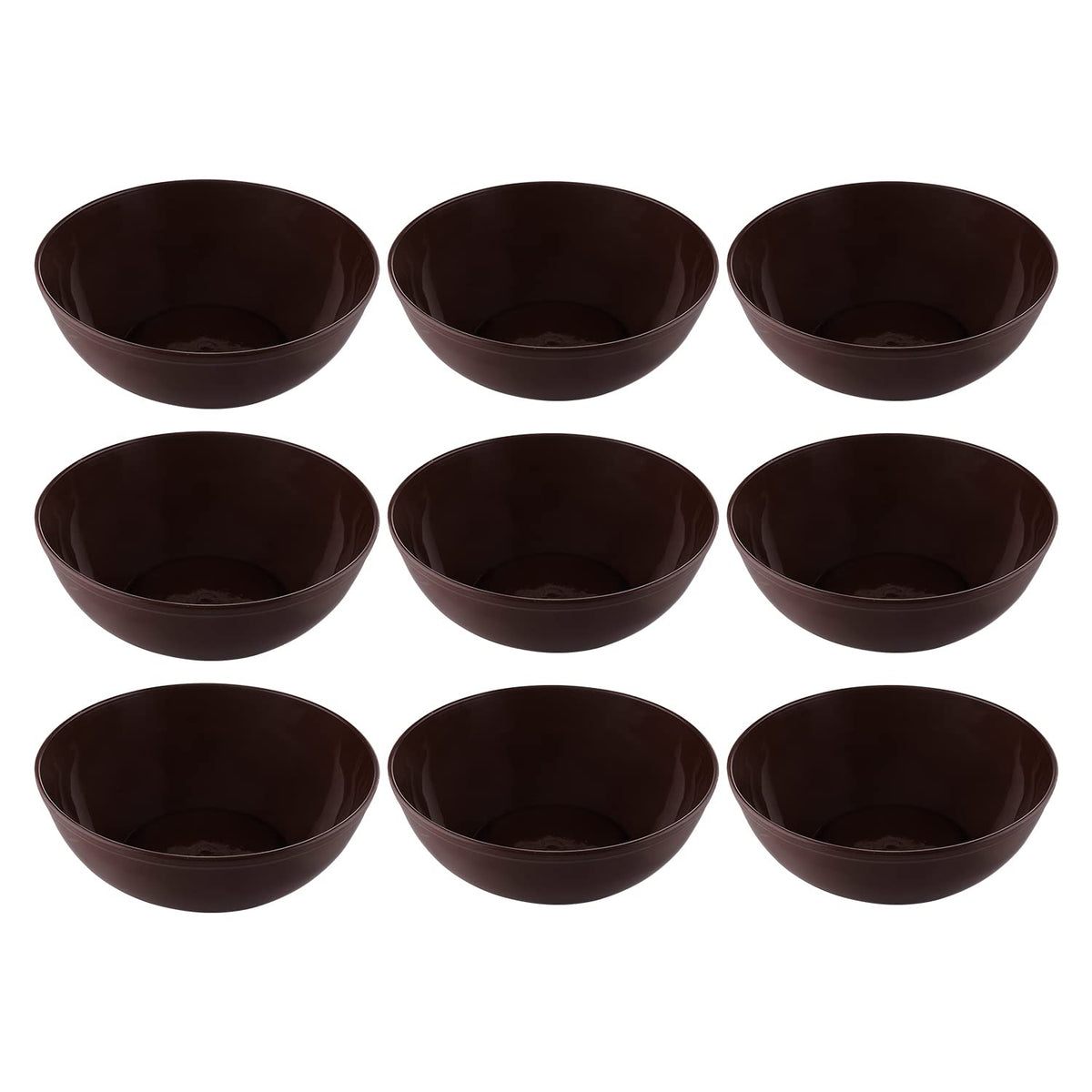 Kuber Industries Bowls|Plastic Dishwasher Safe Bowl|Serving Bowls|Bowls for Kitchen|Microwave Safe Bowls for Salad|Soup|Pasta|1000 ML|Pack of 9 (Brown)