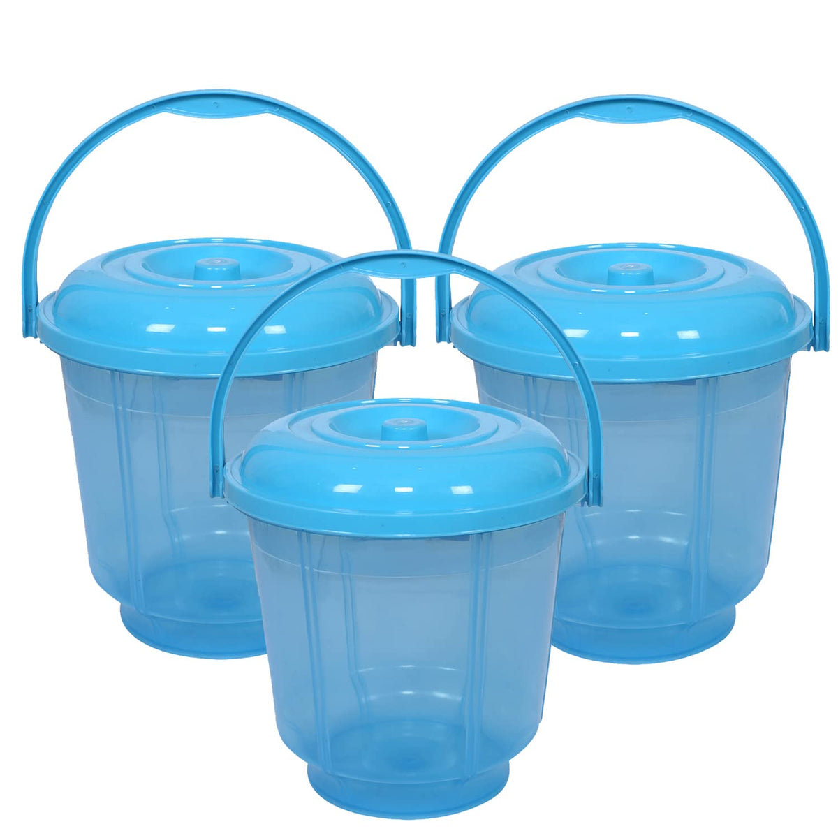 Kuber Industries Colorful Homeware Bucket| Plastic Bucket|Transparent Bucket with Lid & Handle for Bathroom,Home Use,13 Litre,Pack of 3 (Sky Blue)