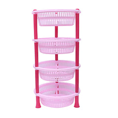 Kuber Industries Plastic 4 Layer Multi-Purpose Kitchen Storage Basket Rack (Pink)-Ctktc25202