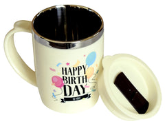 Kuber Industries Double Wall Vacuum Insulated Food Grade BPA Free Plastic Coffee Mug with Lid, Pack of 2 (Grey & Cream)