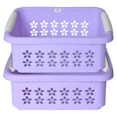 Heart Home Multipurpose Rectangle Shape Plastic Storage Basket for Kitchen, Fruit Basket, Office Table, Storage Organizer Small Pack of 2 (Purple)