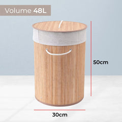 Kuber Industries Bamboo Basket With Lid|Foldable Laundry Basket For Clothes|Durable Rope Handles & Removable Bag (Natural)