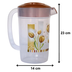 Kuber Industries Flower Printed Plastic Water & Juice Jug, Drinking Beverage Jug,with Lid for Daily Uses, 2.4 LTR (Brown)-HS42KUBMART25254