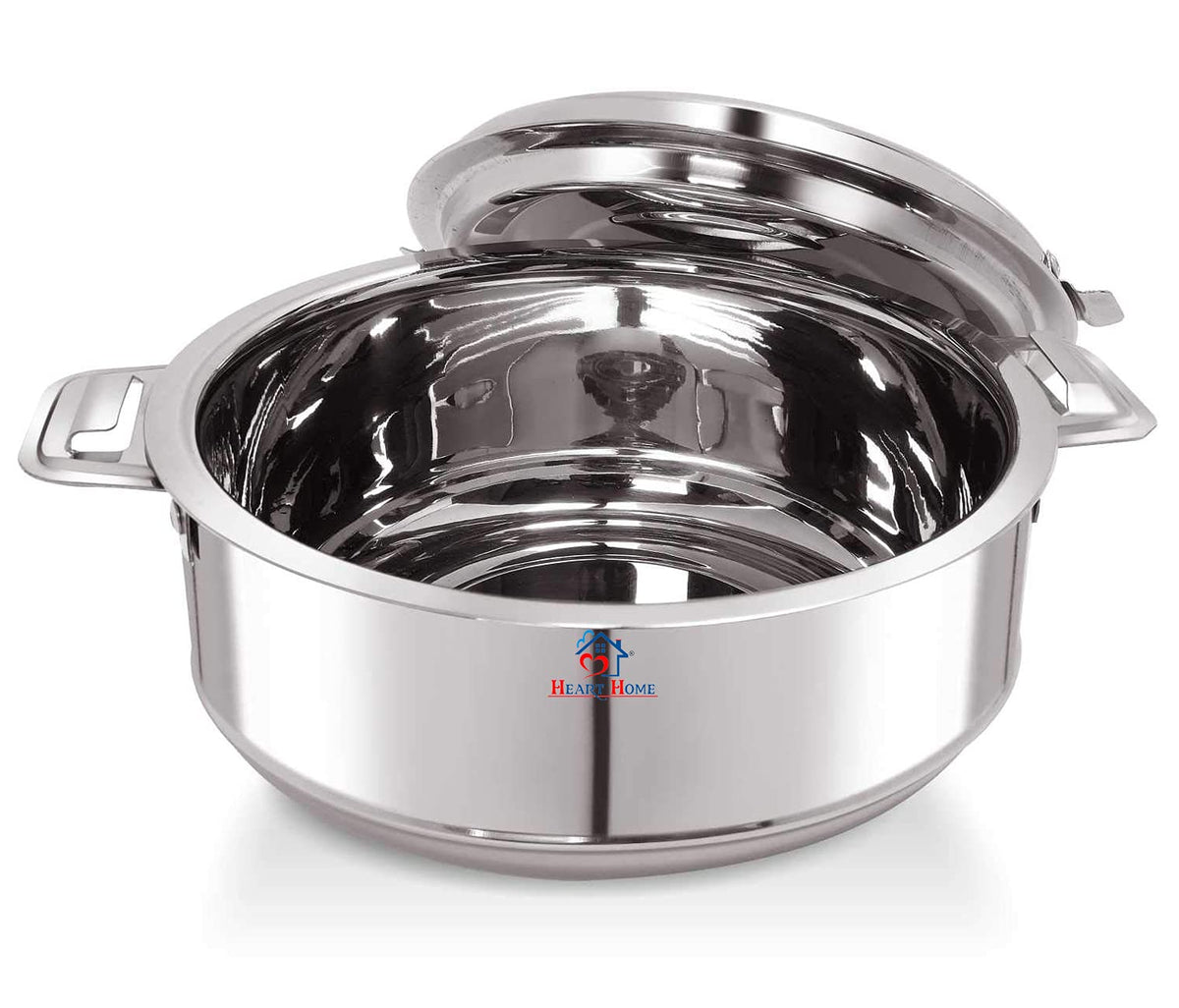 Heart Home Stainless Steel Casserole Double Wall Insulated Hot Pot Food Serving with Lid and Handle, 1800ml (Silver)