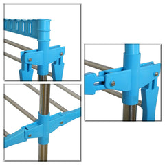 Heart Home 3-Tier Stainless Steel Modular Foldable Laundry Drying Stand, Clothes Drying Rack/Stand With Wheel (Blue)