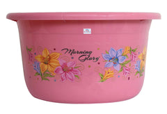 Heart Home Printed 2 Pieces Unbreakable Virgin Plastic Multipurpose Bathroom Tub & Stool Set (Pink)