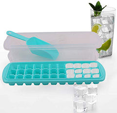 Fun Homes Plastic Ice Tray with Storage Box, Spoon and Transparent Cover Lid, Random Colors (32 Cubes), Pack of 2