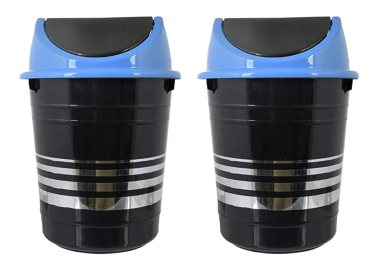 Heart Home Plastic Dustbin, Trashbin, Wastebin For Kitchen, Bathroom, Office Use With Swing Lid, 10 Liter- Pack of 2 (Black & Blue)-47HH0890