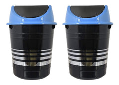 Heart Home Plastic Dustbin, Trashbin, Wastebin For Kitchen, Bathroom, Office Use With Swing Lid, 10 Liter- Pack of 2 (Black & Blue)-47HH0890