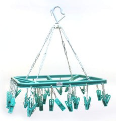 Heart Home Cloth Drying Hanger Rack (32 Clips)|360 Degree Portable & Rotatable Clips|Space Saving Travel & Durable Plastic|Size 40 x 38 x 30 CM (Green)-HHEART15537
