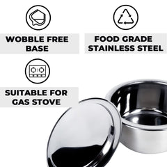 Kuber Industries Set of 5 Stainless Steel Tope Set (800ml, 1L, 1.4L, 1.9L and 2.4L) with Lids I Gas Stove and Induction Compatible I Triply Tope I Heavy Duty Gauge